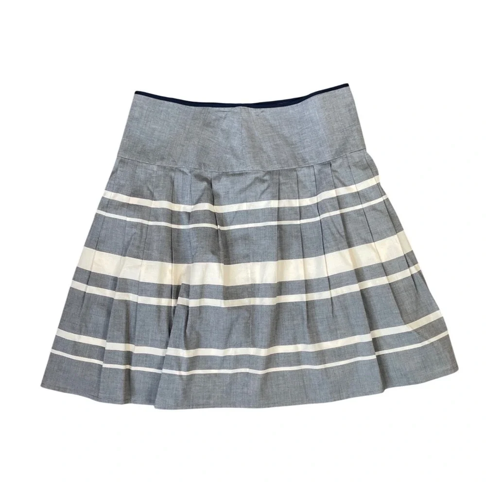 Ann Taylor Gray White Striped Pleated A-Line Skirt Size 4 Cotton Blend 362166